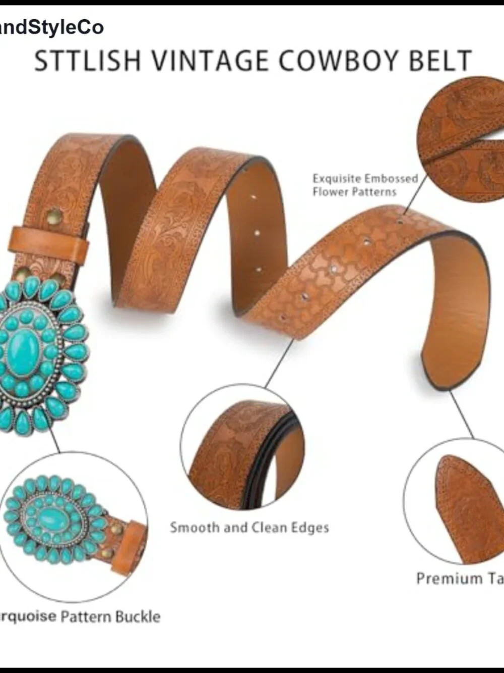 Western Cowgirl Belt Embossed Floral PU Leather
